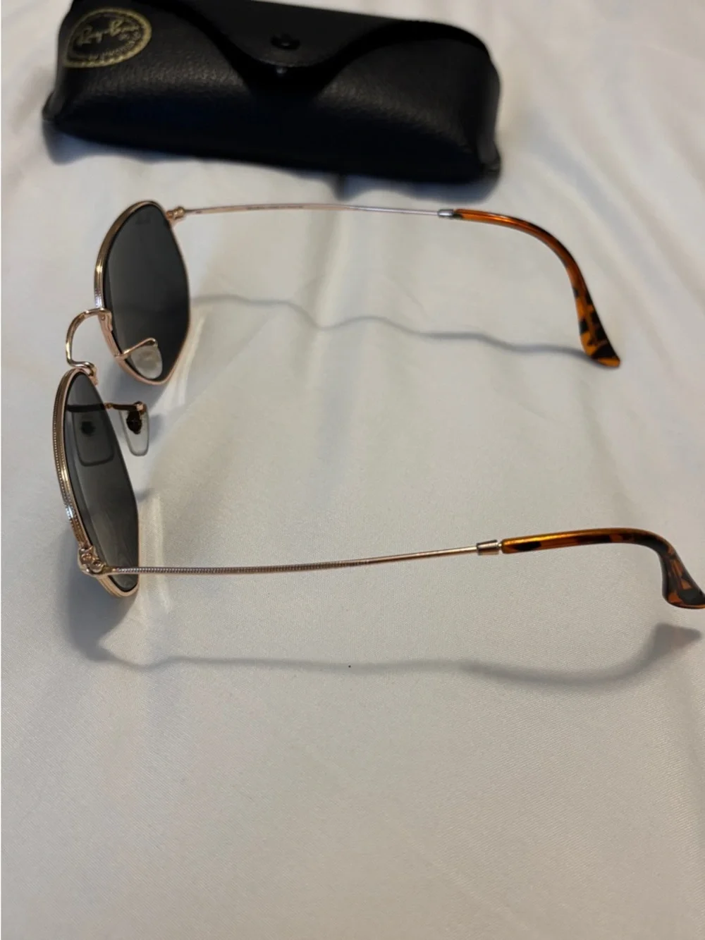 Ray-Ban Gold Frame Sunglasses with Black Lenses and Tortoiseshell Tips